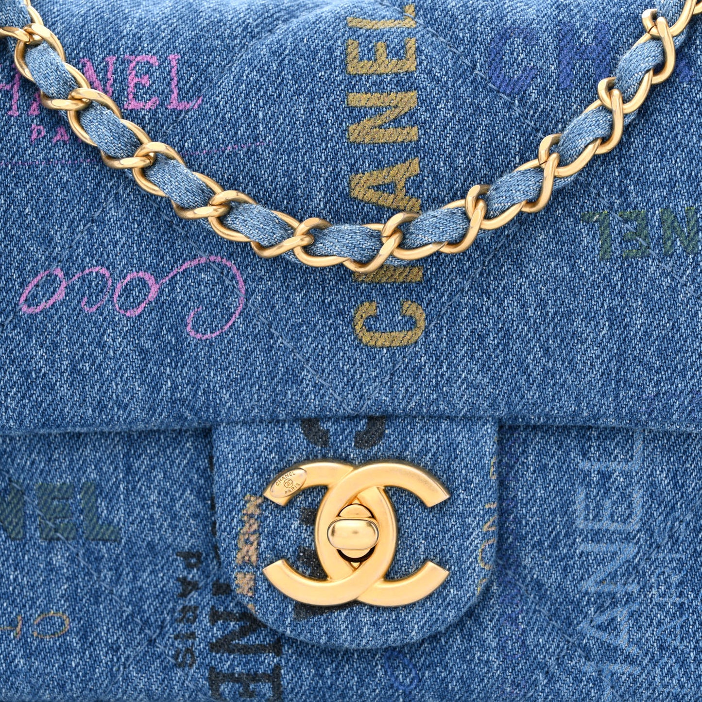 Denim Quilted Mini Denim Mood Rectangular Flap Blue Multicolor