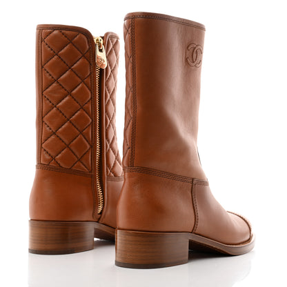 Chanel Calfskin CC Logo Mid Calf Boots 39 Caramel 4 of 8