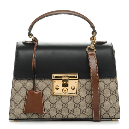 Gucci GG Supreme Monogram Calfskin Small Padlock Top Handle Bag Beige Black Cuir 1 of 6