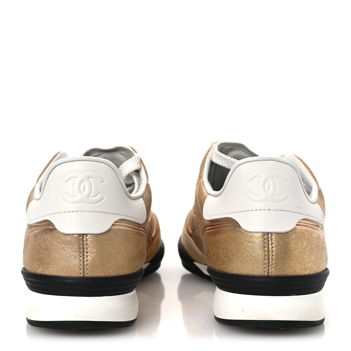 Laminated Calfskin Suede Quilted Womens CC Sneakers 39 Gold