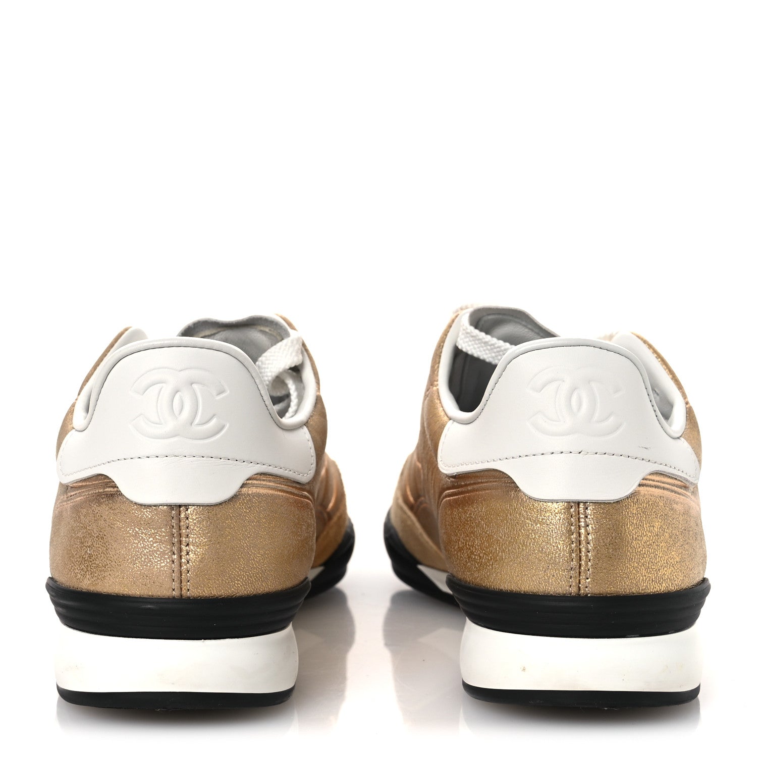 Chanel Laminated Calfskin Suede Quilted Womens CC Sneakers 39 Gold 6 of 11