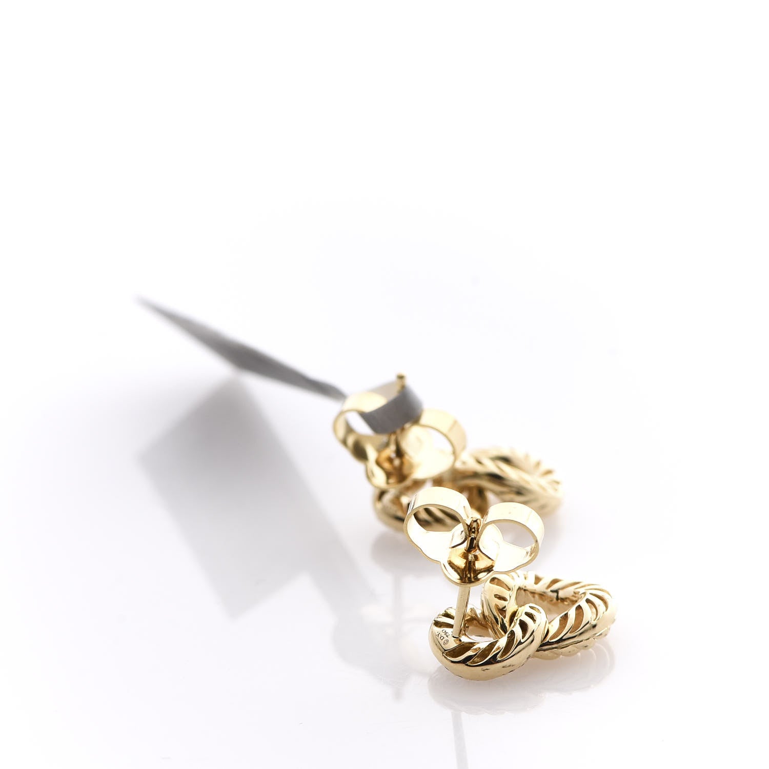 David Yurman 18K Yellow Gold Diamond Extra Small Belmont Curb Link Drop Earrings 3 of 5