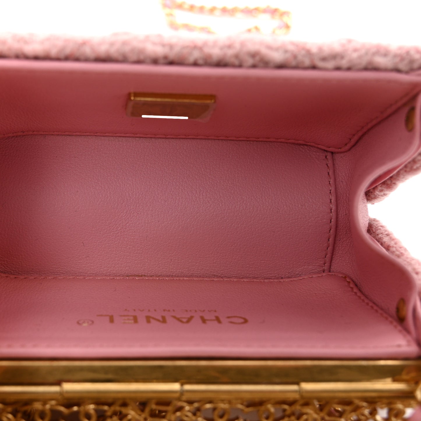 Metal Tweed Logo CC Minaudiere Mini Flap Bag Pink Gold