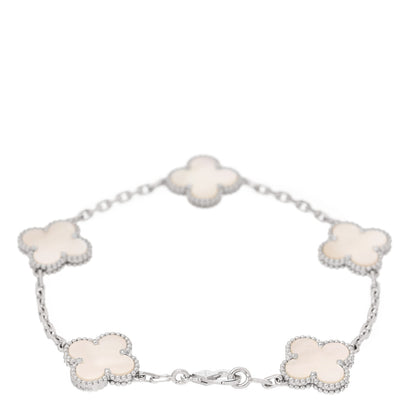 Van Cleef & Arpels 18K White Gold Mother of Pearl 5 Motifs Vintage Alhambra Bracelet 2 of 5
