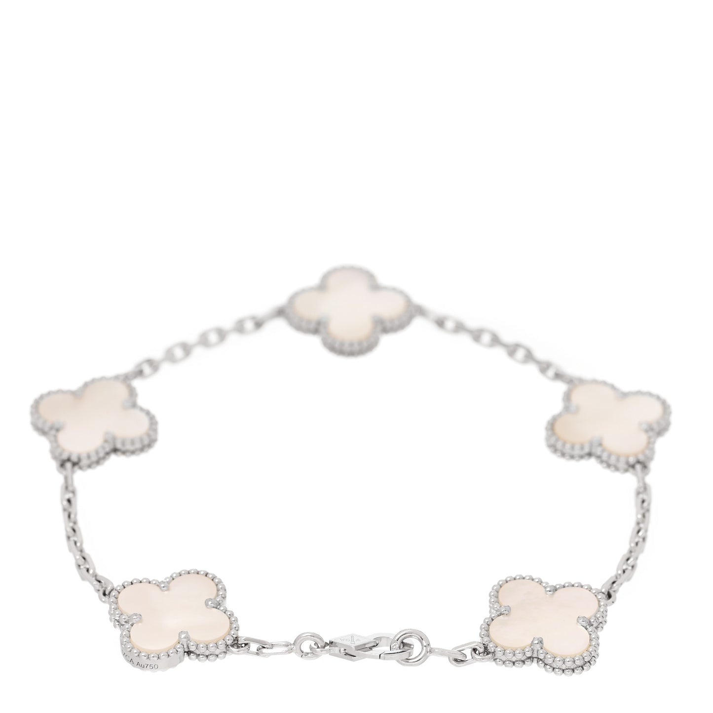 18K White Gold Mother of Pearl 5 Motifs Vintage Alhambra Bracelet
