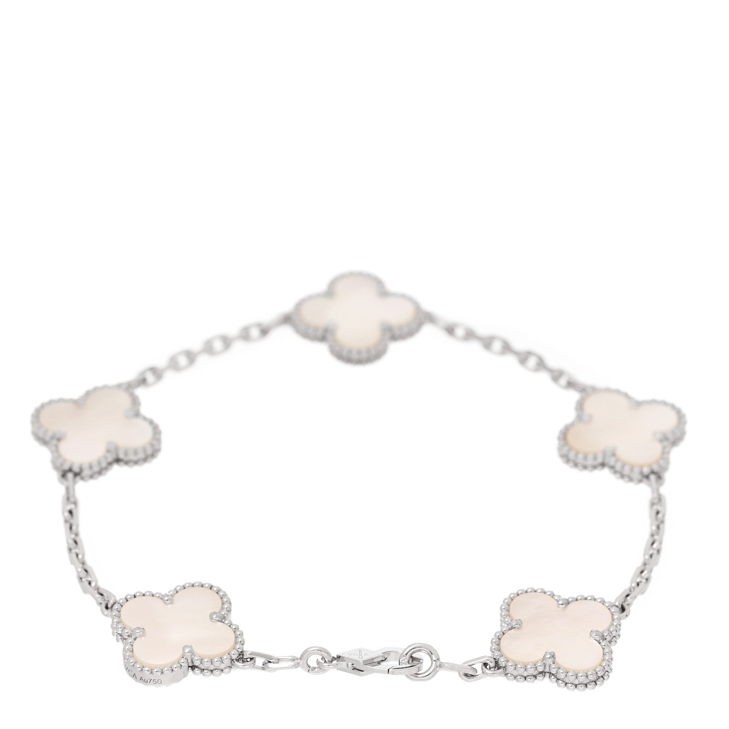 Van Cleef & Arpels 18K White Gold Mother of Pearl 5 Motifs Vintage Alhambra Bracelet 2 of 5