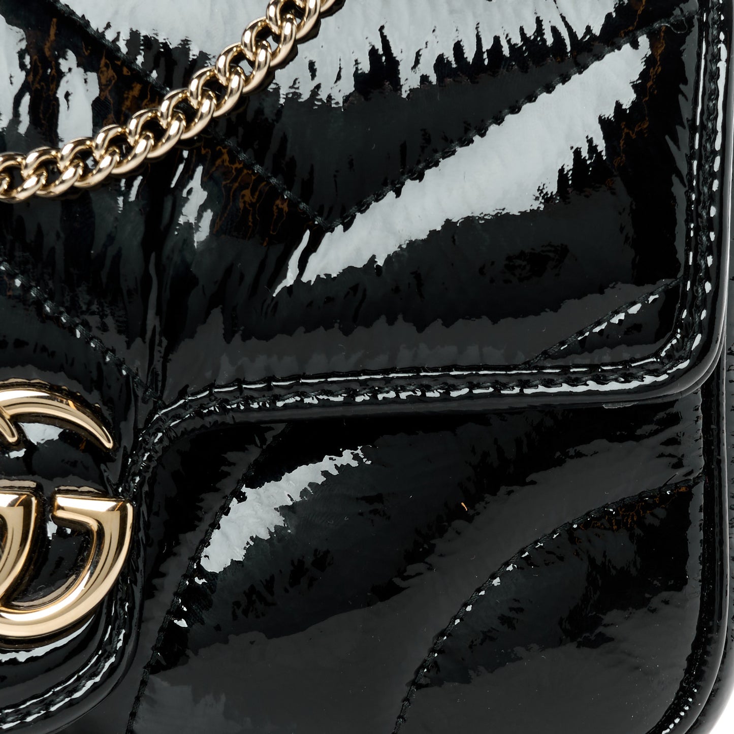 Patent Lambskin Matelasse Mini GG Marmont Shoulder Bag With Case Black