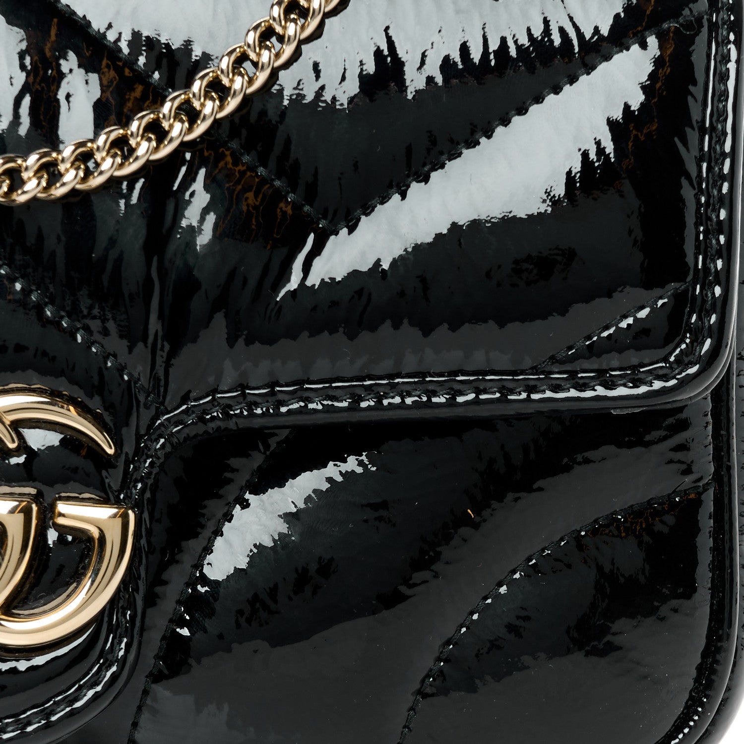 Gucci Patent Lambskin Matelasse Mini GG Marmont Shoulder Bag With Case Black 9 of 11