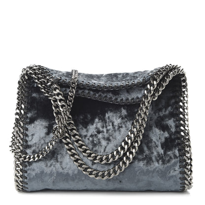 Stella McCartney Crushed Velvet Mini Falabella Fold Over Tote Blue 1 of 10