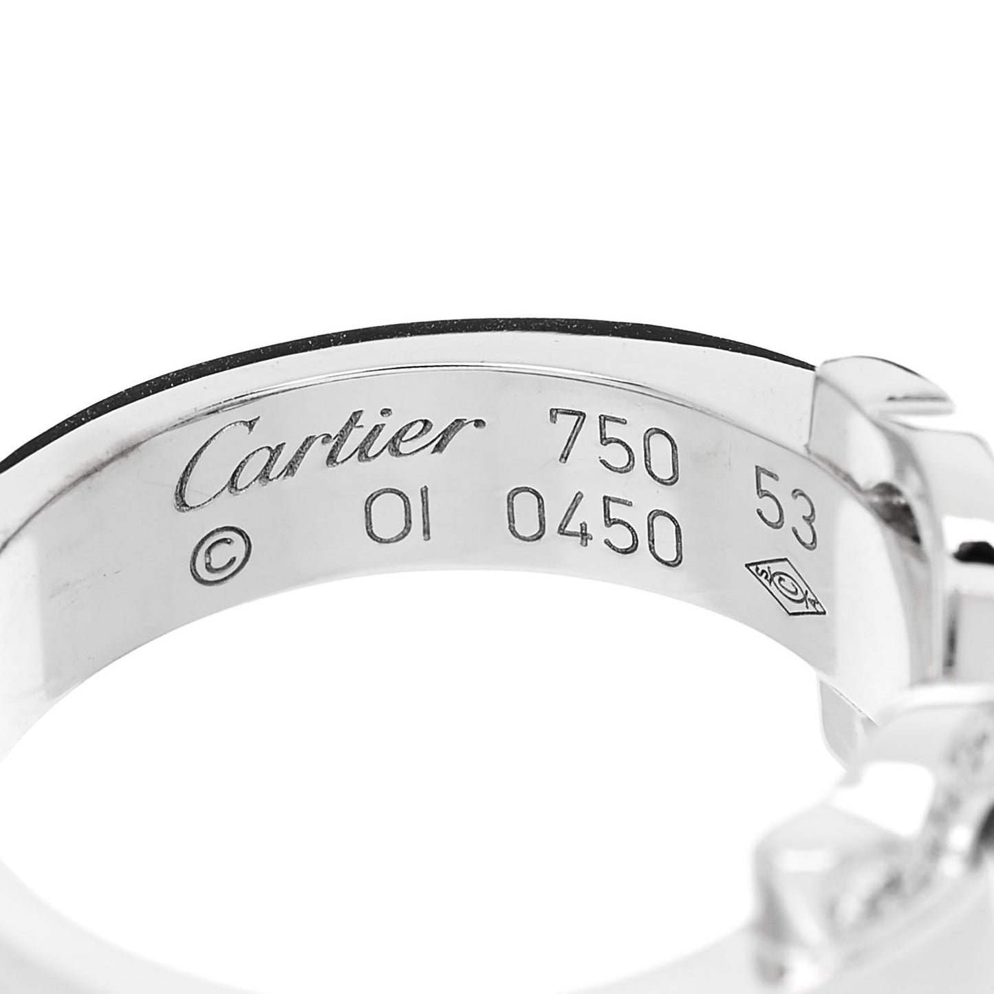 18K White Gold Diamond C De Cartier Ring 53 6.5