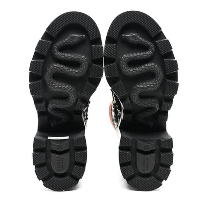 Gucci Tweed GG Monogram Lace Up Combat Ankle Boots 37 Black 5 of 8