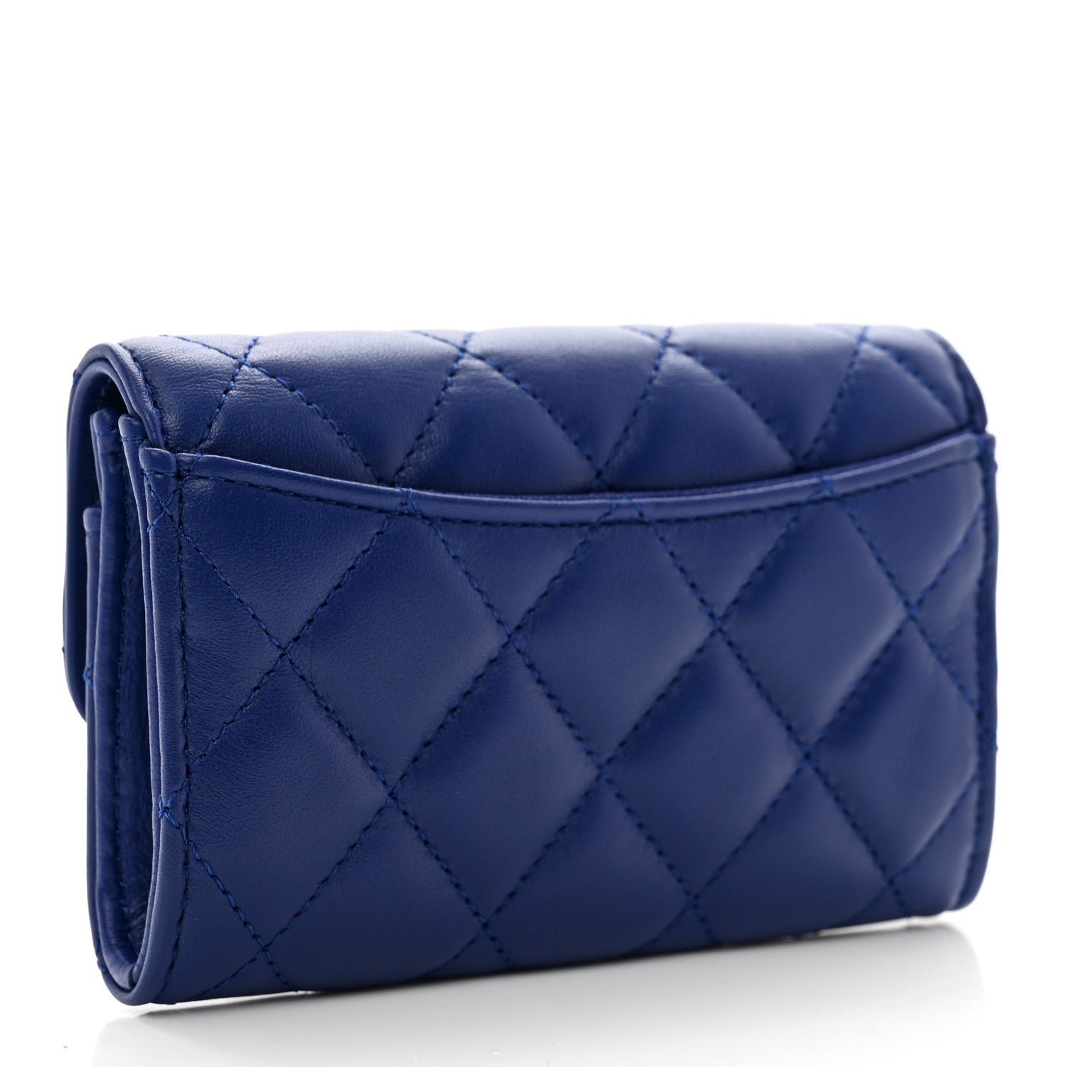 Chanel Lambskin Quilted Flap Card Holder Wallet Blue 3 of 9