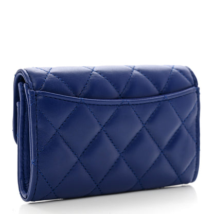 Chanel Lambskin Quilted Flap Card Holder Wallet Blue 3 of 9