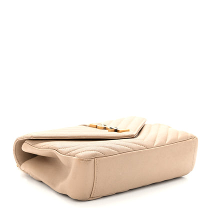 Saint Laurent Sheepskin Matelasse Chevron Monogram Medium College Bag Dark Beige 4 of 13