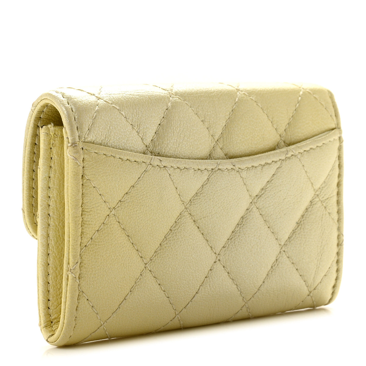 Chanel Cloudy Pearly Goatskin Quilted Flap Card Holder Wallet Light Yellow 3 of 9