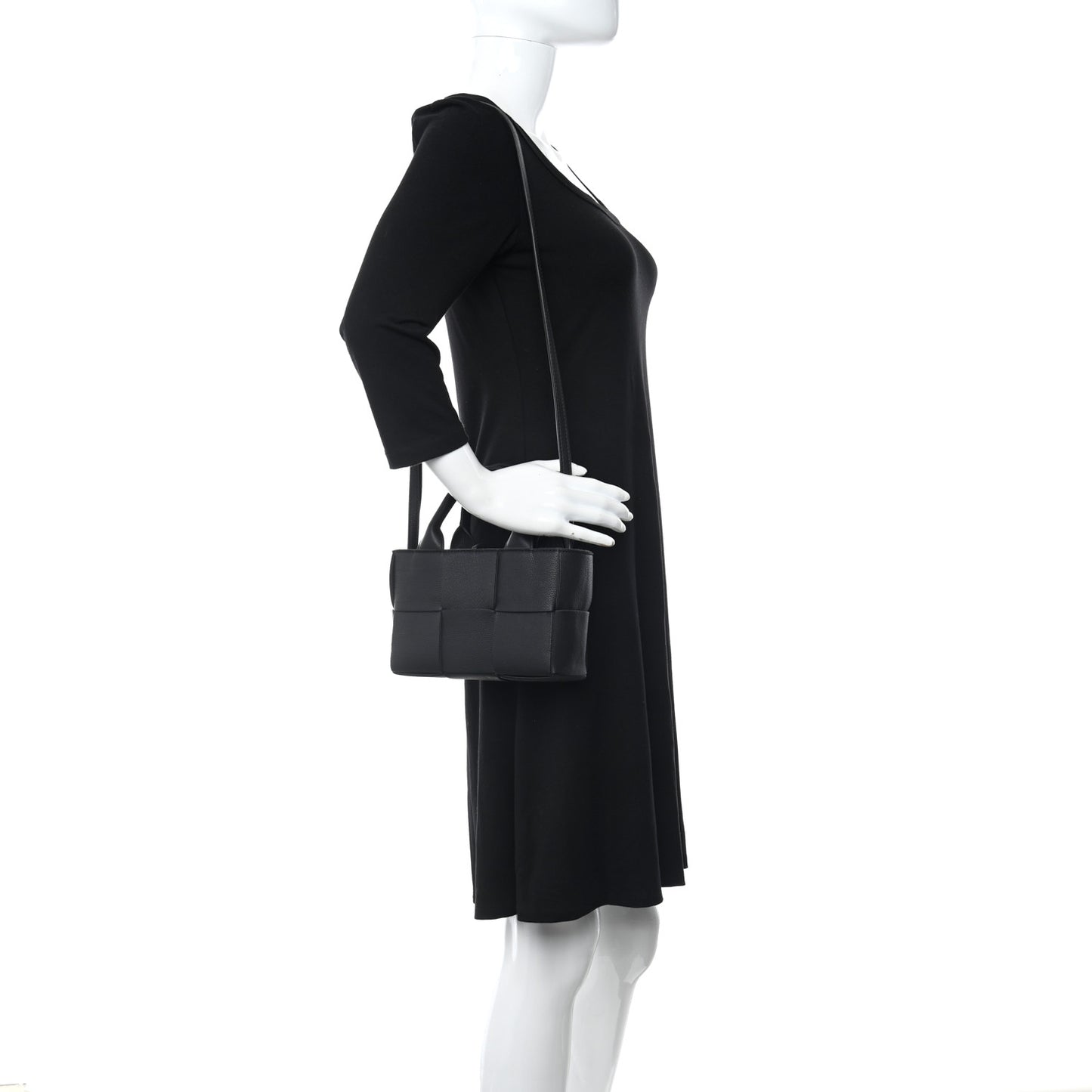 Grained Calfskin Maxi Intrecciato Mini Arco Tote Black