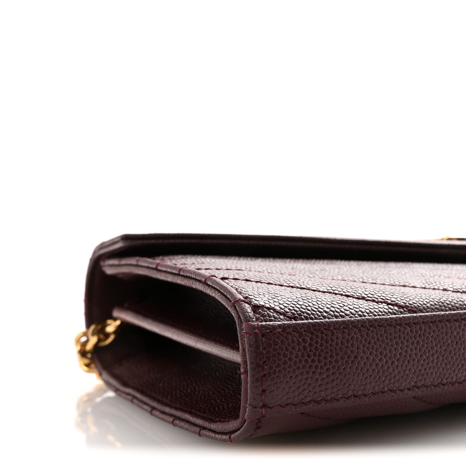 Saint Laurent Grain De Poudre Matelasse Chevron Monogram Chain Wallet Rouge Legion 8 of 10