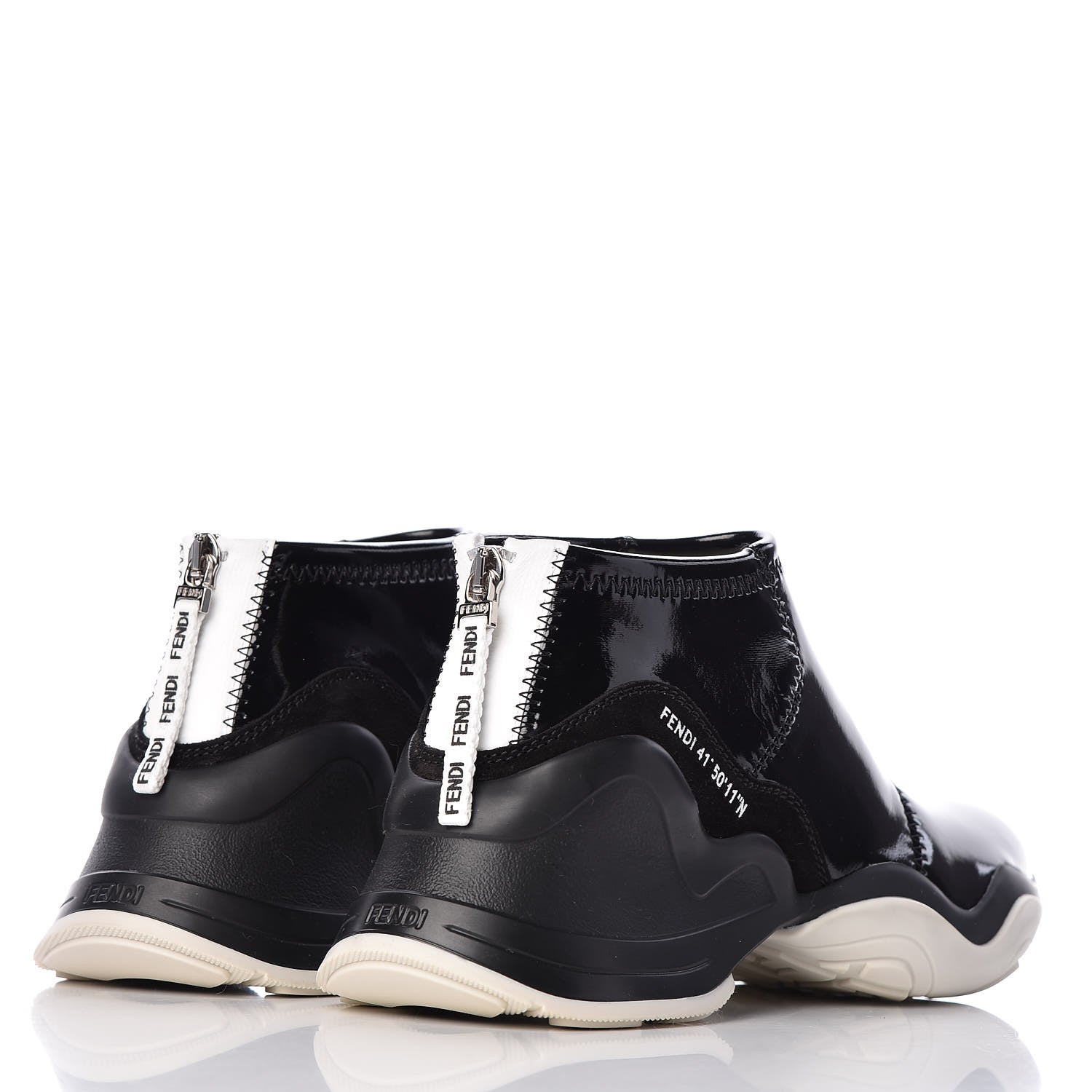 Fendi Vernice High-Tech Womens FFluid Zip Up Sneakers 38 Black White 4 of 8