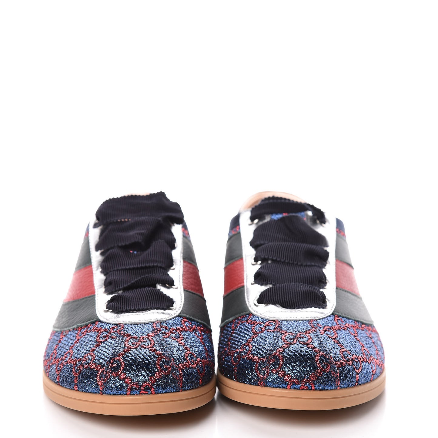 Lurex Calfskin Web GG Monogram Womens Falacer Sneakers 38.5 Iridescent Blue Iridescent Red Silver