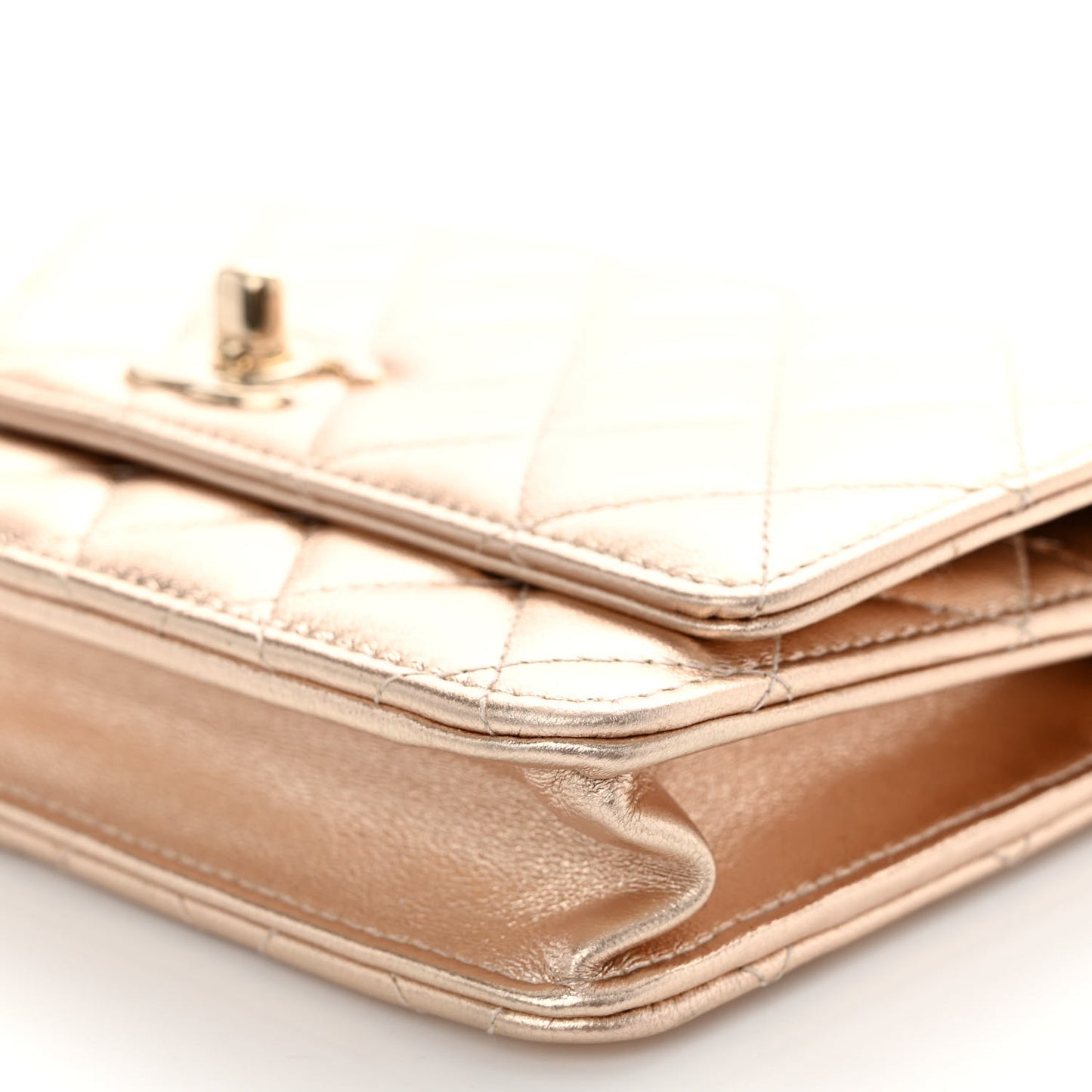 Metallic Lambskin Quilted Trendy CC Wallet On Chain WOC Gold