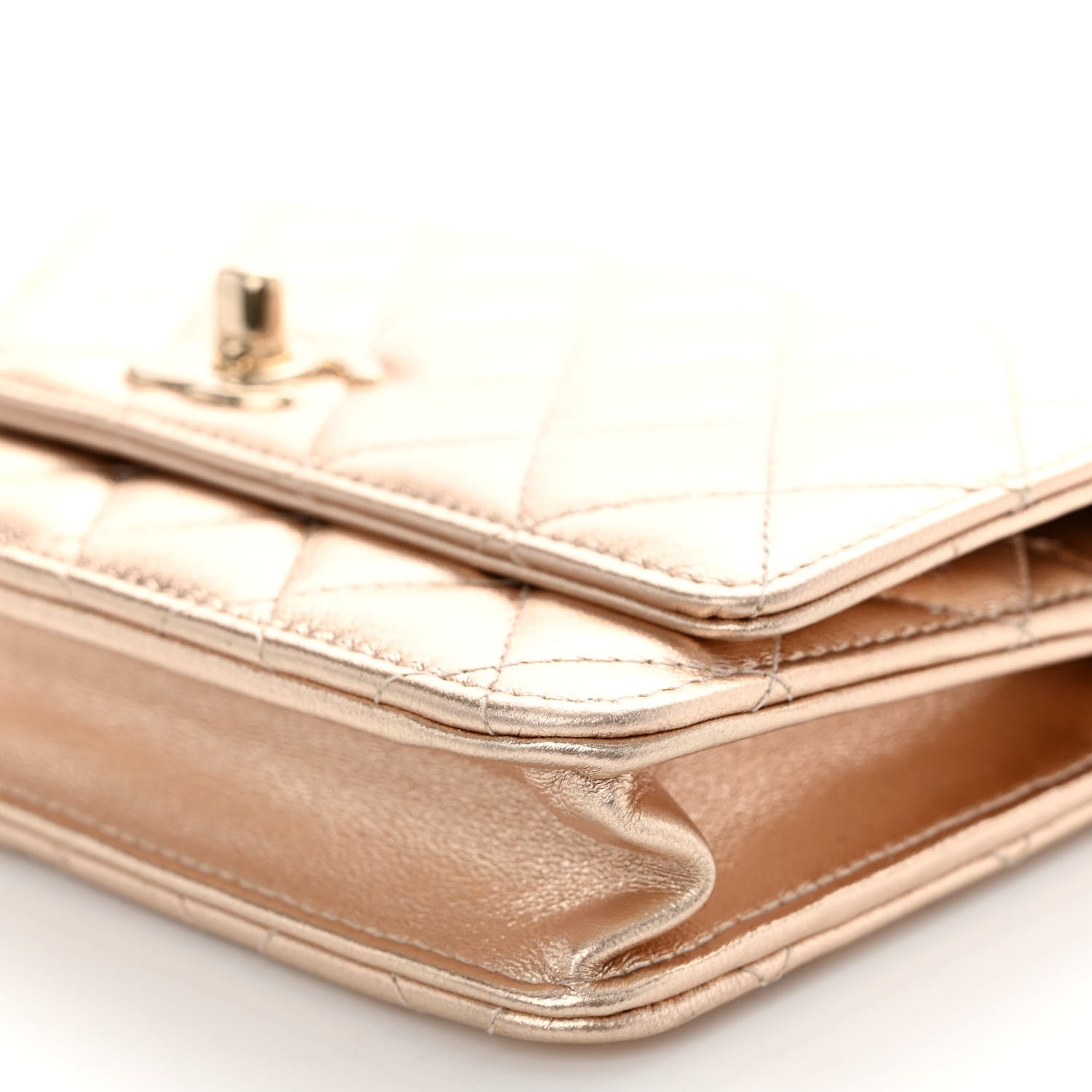 Chanel Metallic Lambskin Quilted Trendy CC Wallet On Chain WOC Gold 11 of 12