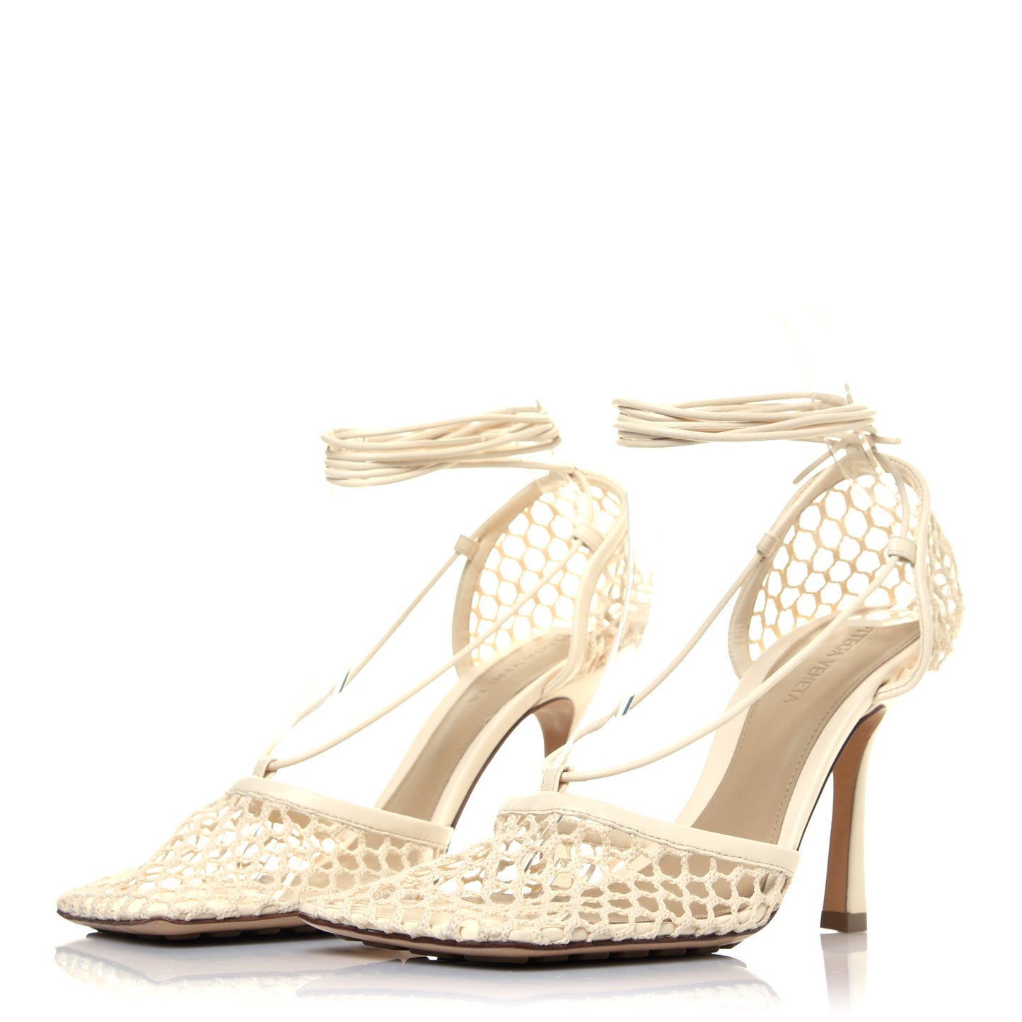 Mesh Nappa Stretch Ankle Tie Sandals 38 White
