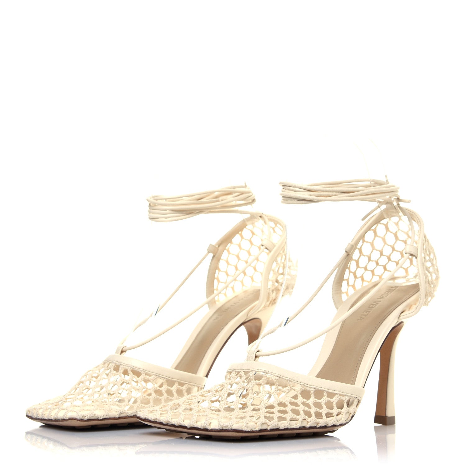 Bottega Veneta Mesh Nappa Stretch Ankle Tie Sandals 38 White 6 of 16