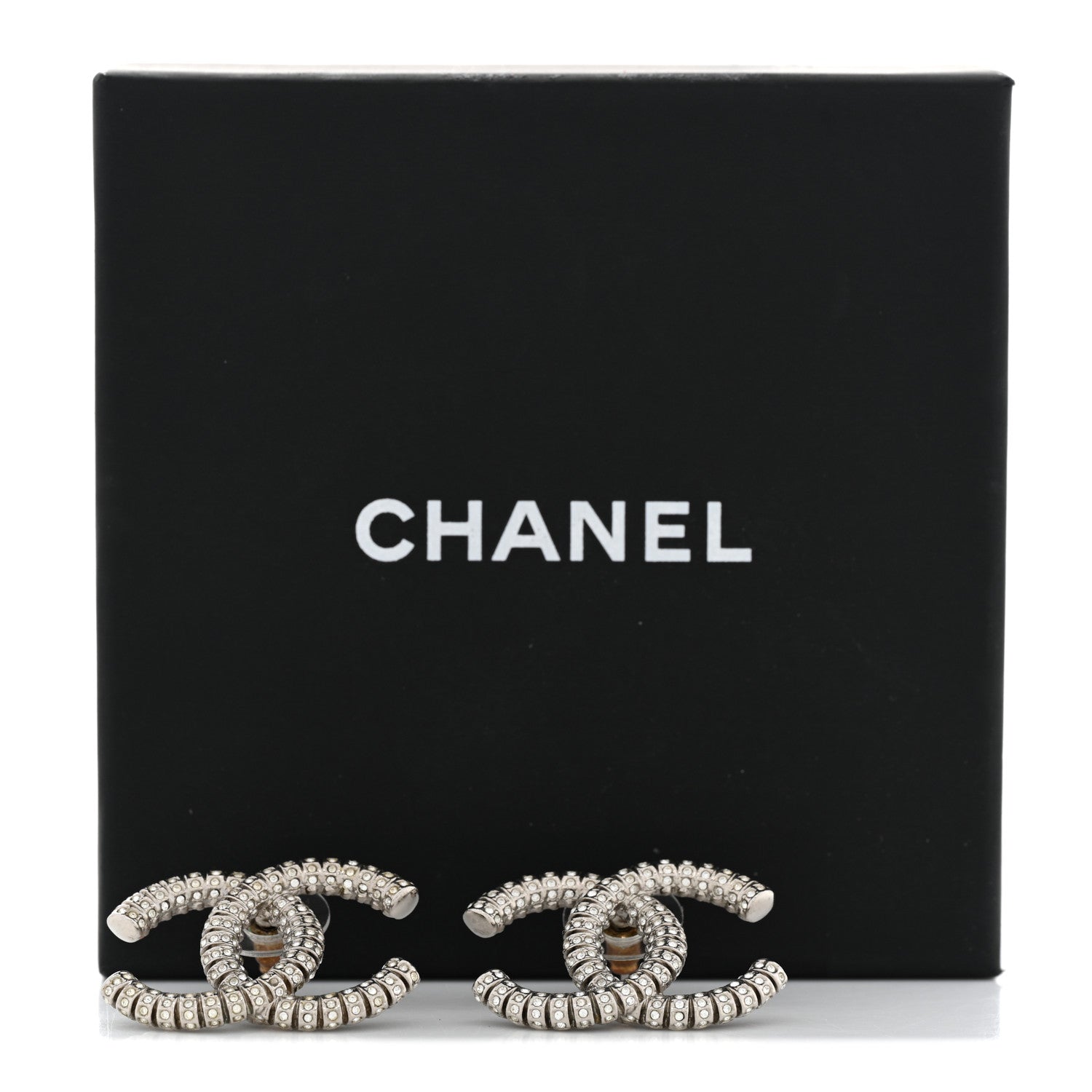 Chanel Crystal Large CC Earrings Silver 5 of 5