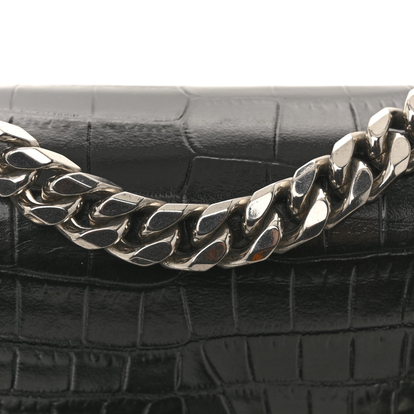 Shiny Calfskin Crocodile Embossed Mini Jeweled Satchel  Black