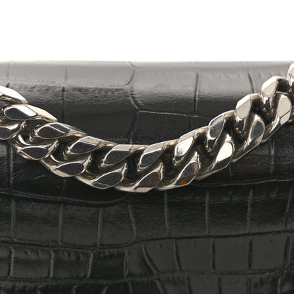 Alexander McQueen Shiny Calfskin Crocodile Embossed Mini Jeweled Satchel  Black 12 of 13