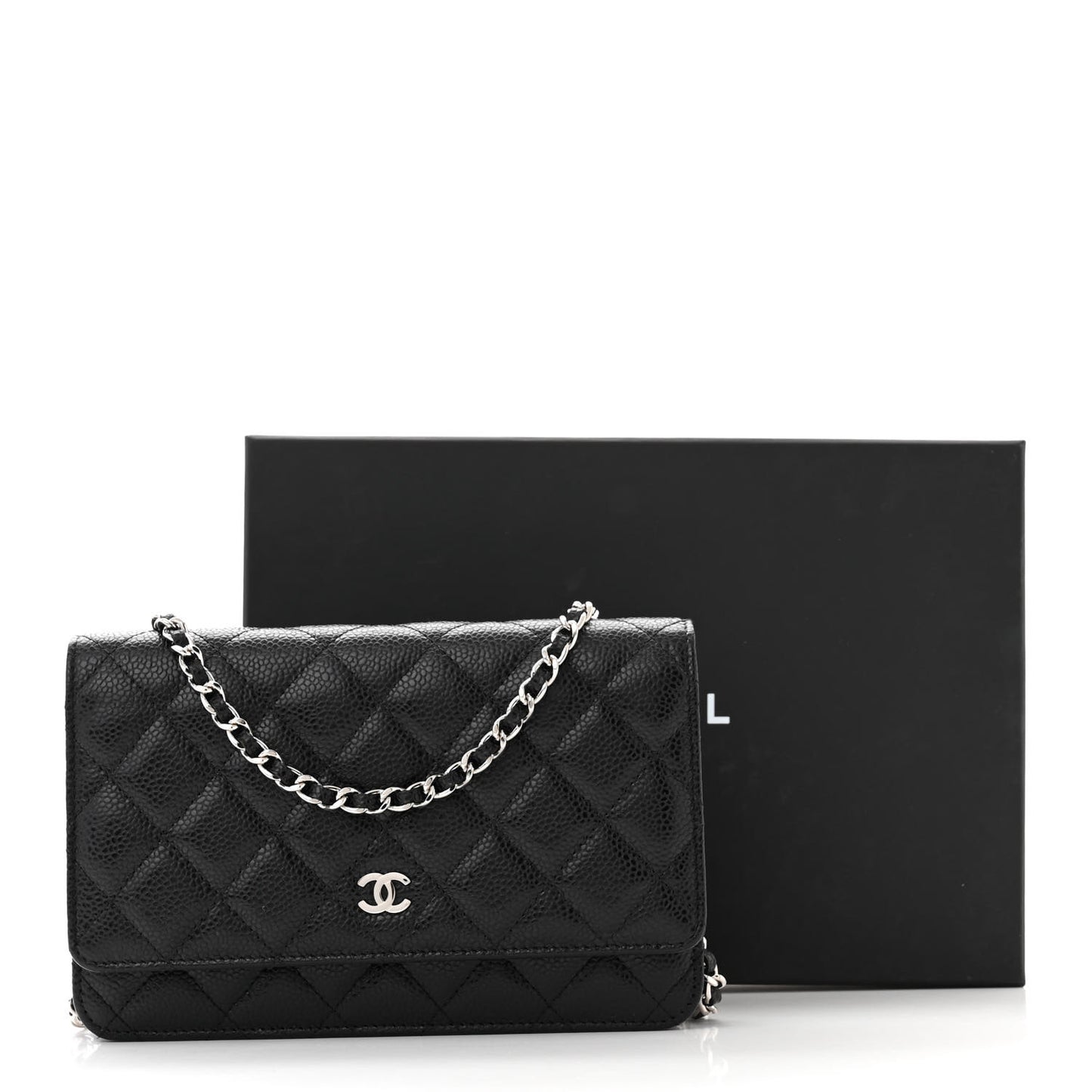 Caviar Quilted Wallet on Chain WOC Black