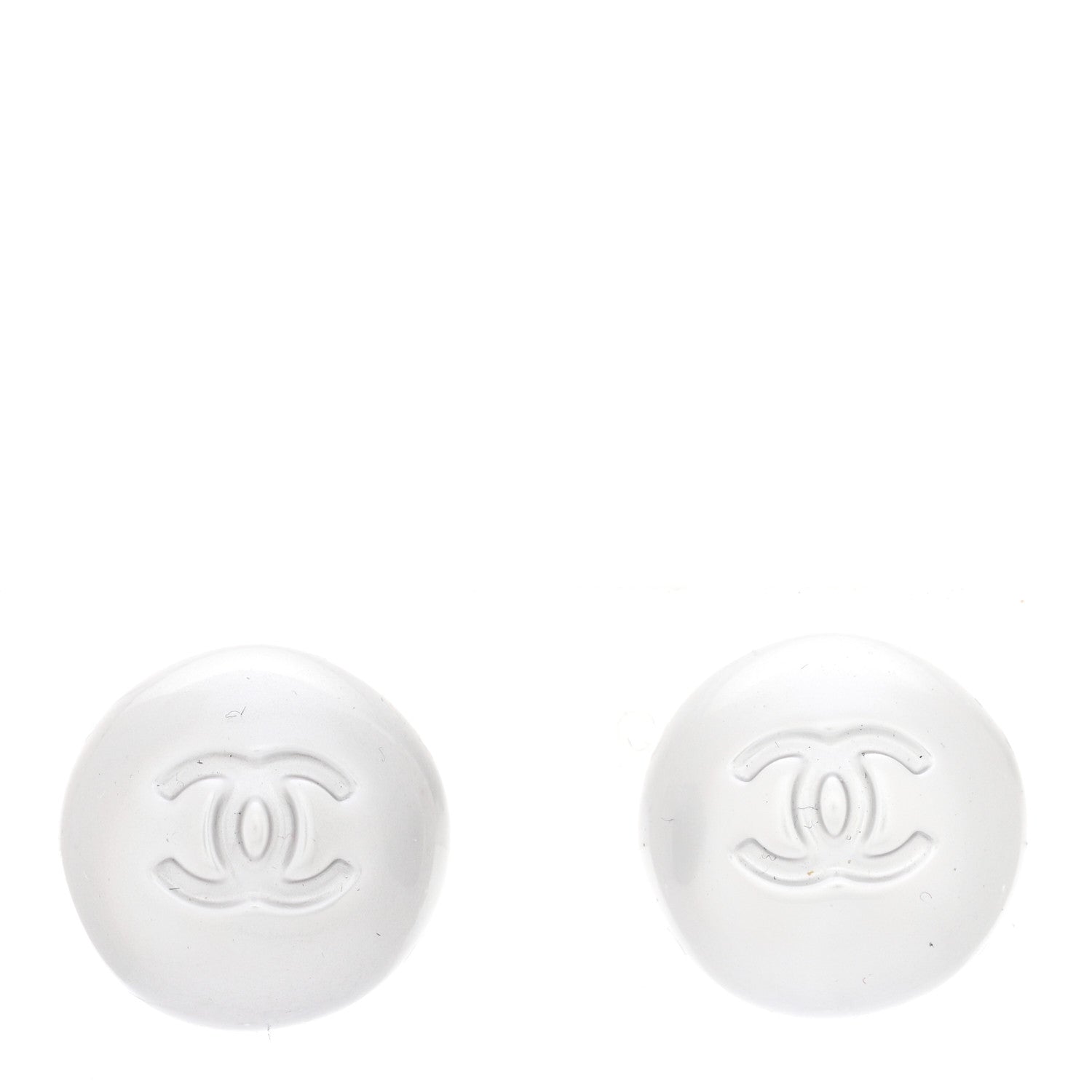 Chanel Resin Metal CC Stud Earrings Silver Pearly White 1 of 5