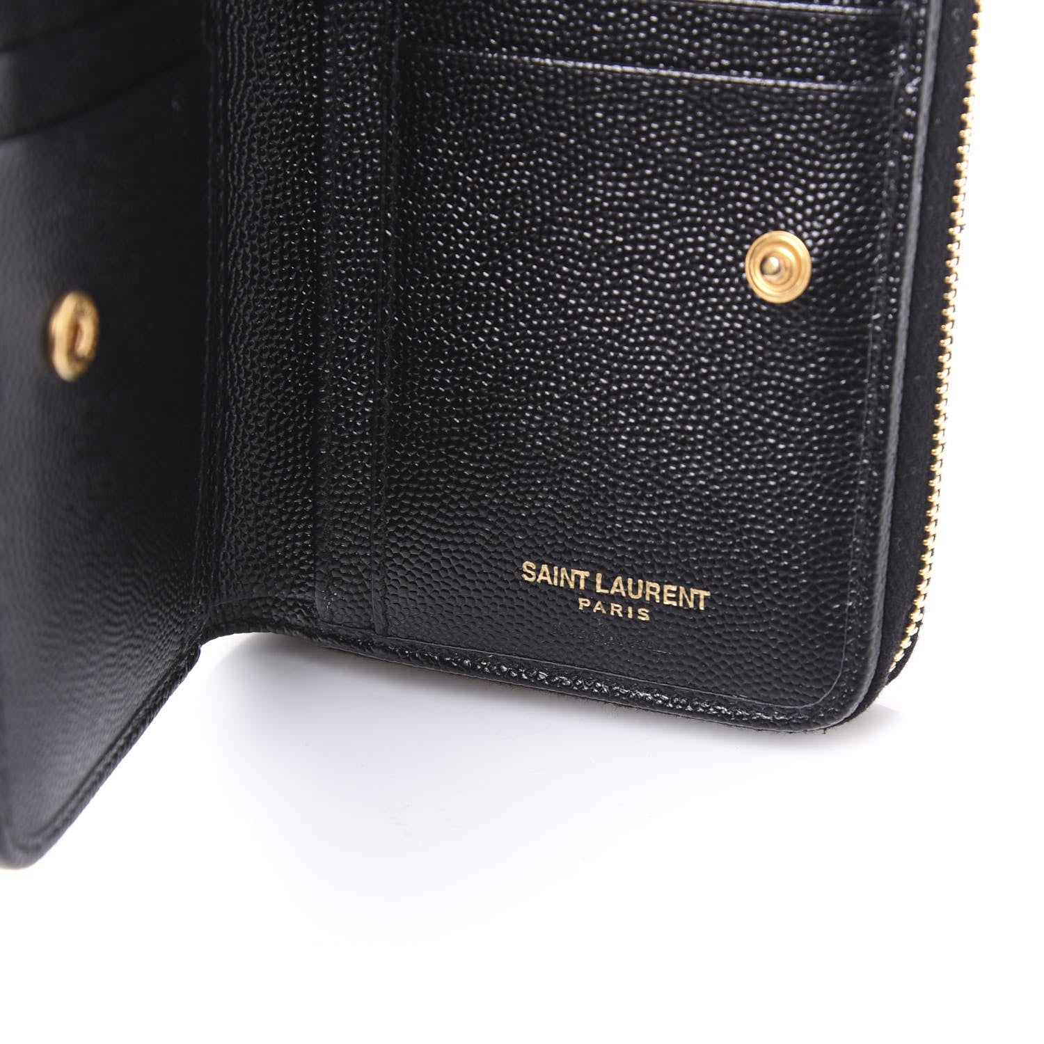 Saint Laurent Grain De Poudre Matelasse Chevron Monogram Compact Zip Around Wallet Black 8 of 11