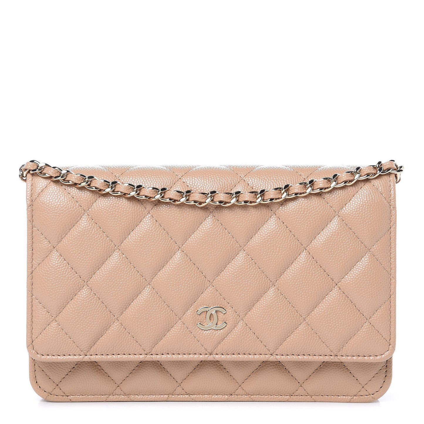 Caviar Quilted Wallet On Chain WOC Beige