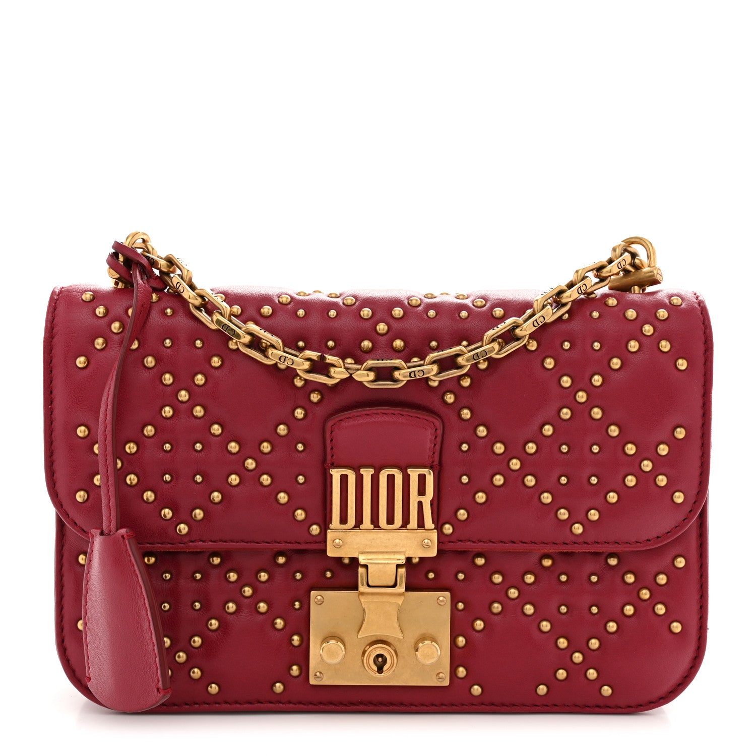Christian Dior Lambskin Cannage Studded Small Dioraddict Flap Bag Red 1 of 11
