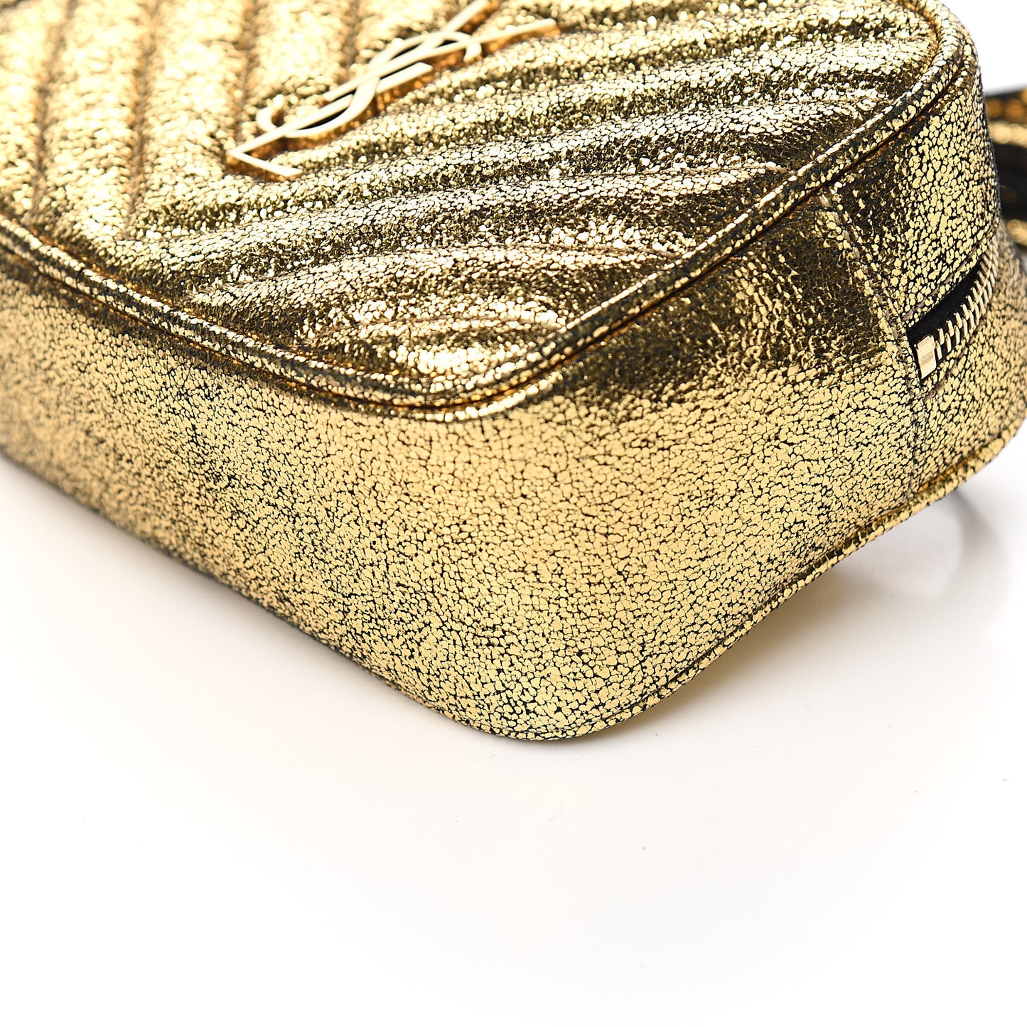 Crinkled Metallic Calfskin Matelasse Monogram Lou Belt Bag Gold