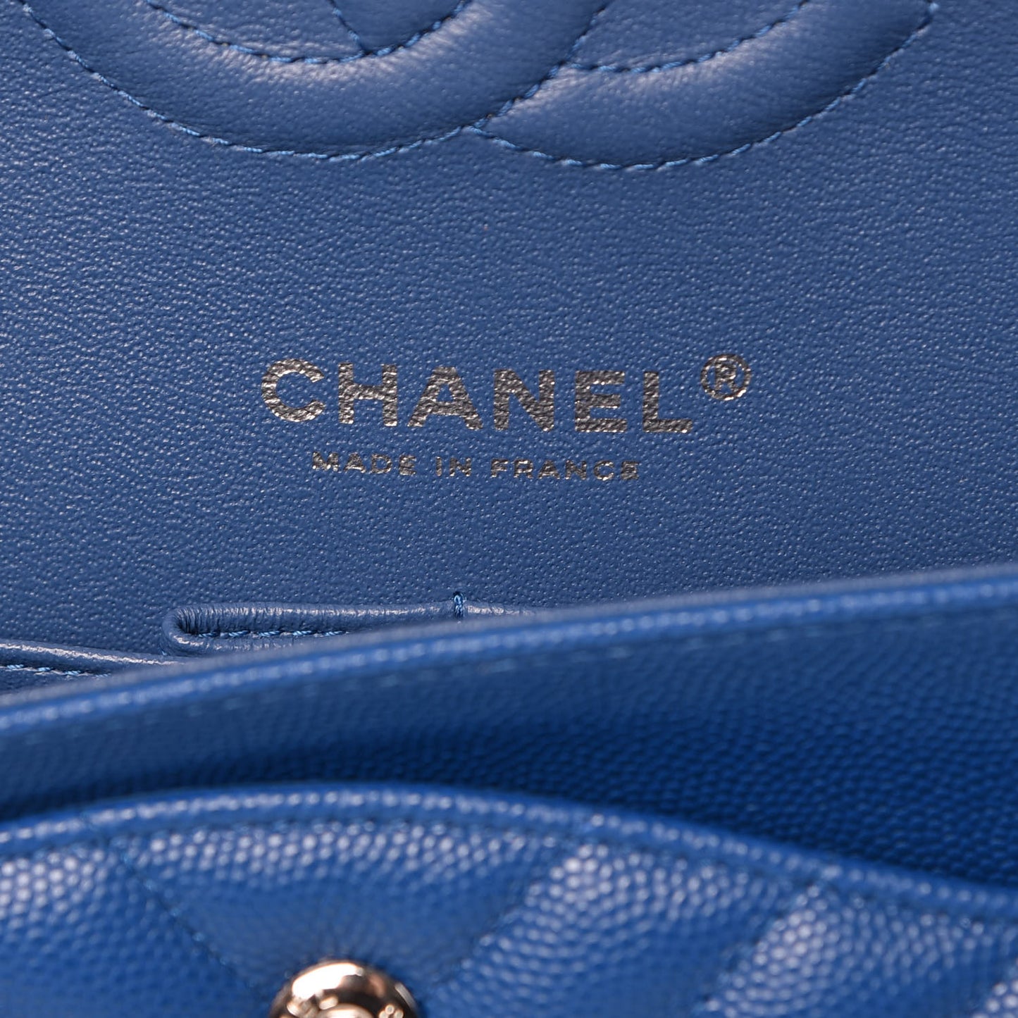 Caviar Chevron Quilted Medium Double Flap Blue