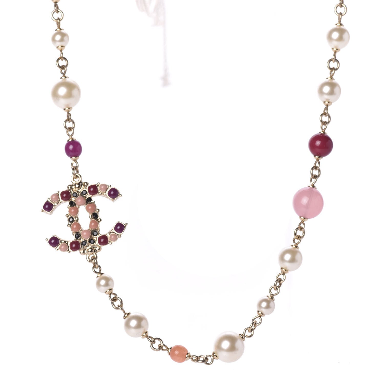 Chanel Pearl Bead Enamel CC Short Necklace Gold Multicolor 1 of 6