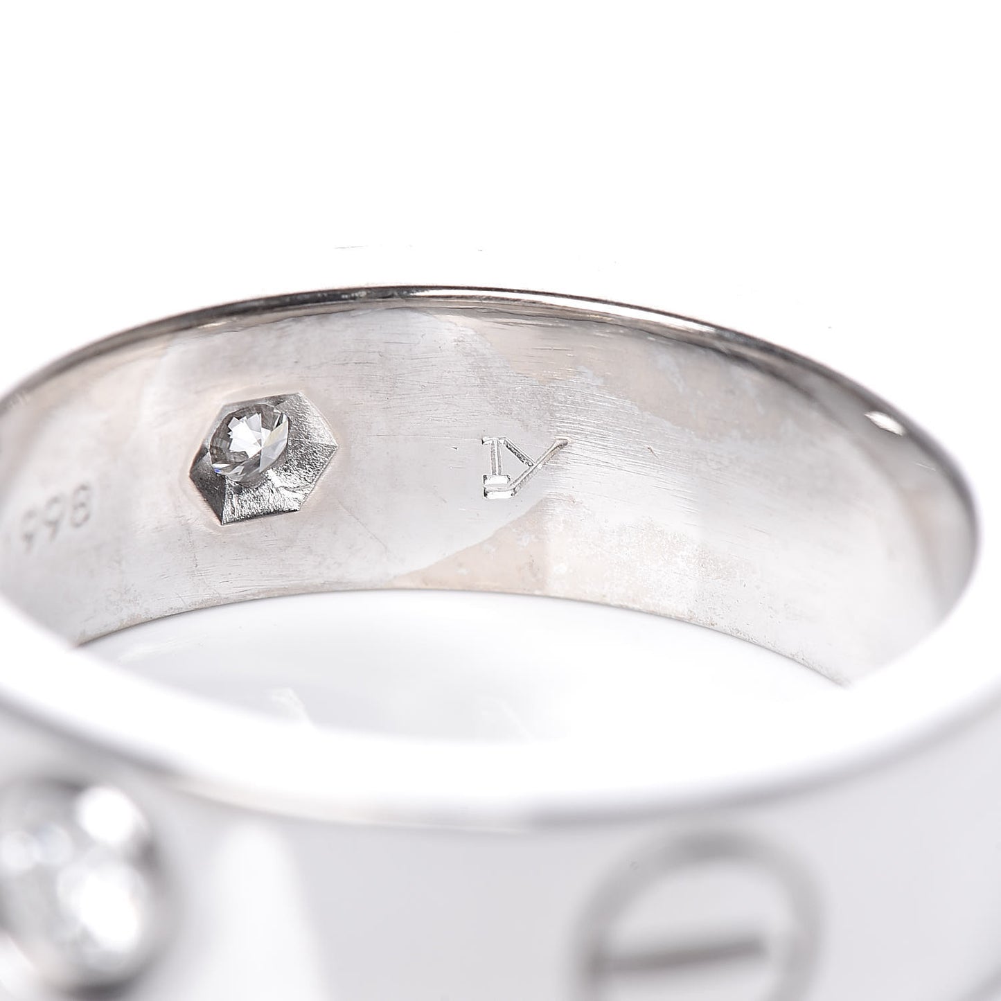 18K White Gold 3 Diamond 5.5mm LOVE Ring 50 5.25