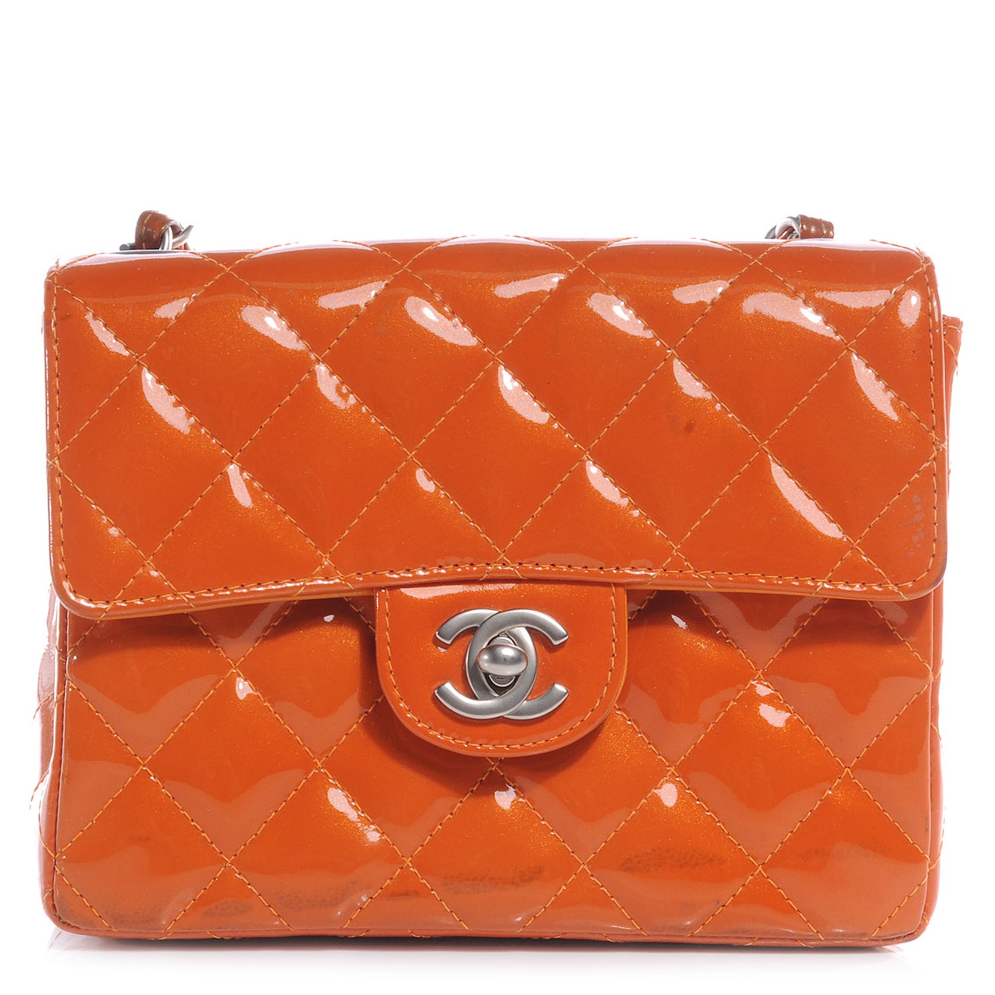 Patent Quilted Mini Square Flap Orange