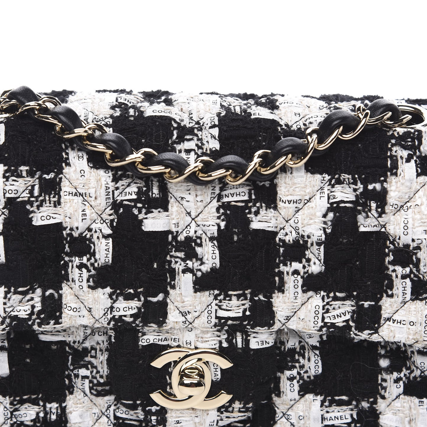 Tweed Quilted Mini Rectangular Flap Black Ecru White