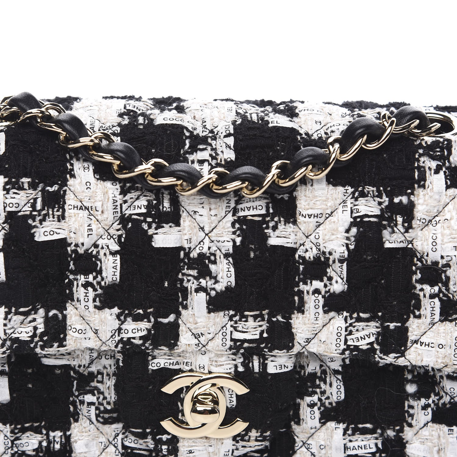 Chanel Tweed Quilted Mini Rectangular Flap Black Ecru White 9 of 10