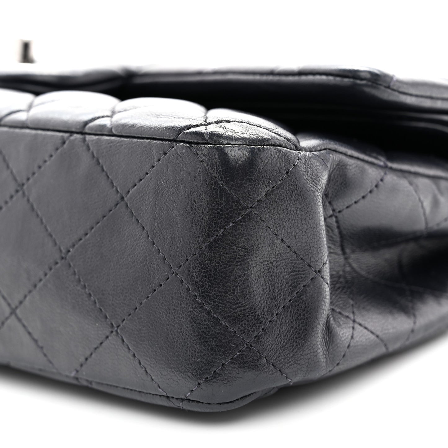 Lambskin Quilted Medium Double Flap Navy