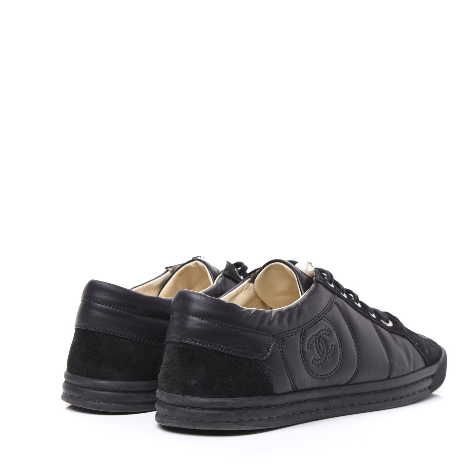 Chanel Suede Calfskin Womens CC Sneakers 41 Black 4 of 8