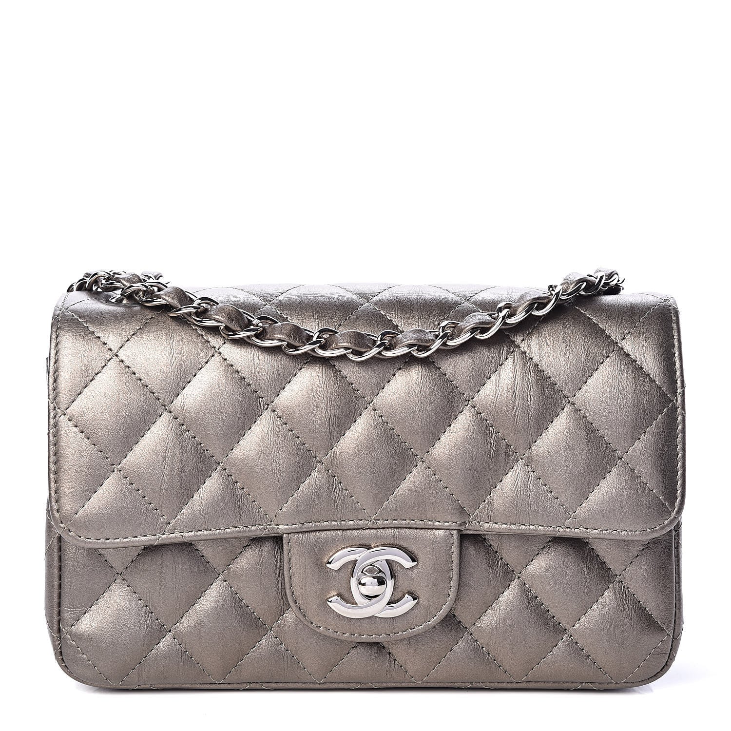 Chanel Iridescent Calfskin Quilted Mini Rectangular Flap Dark Silver 1 of 13