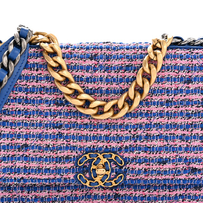 Chanel Tweed Quilted Chanel 19 Wallet On Chain WOC Blue Pink 9 of 14