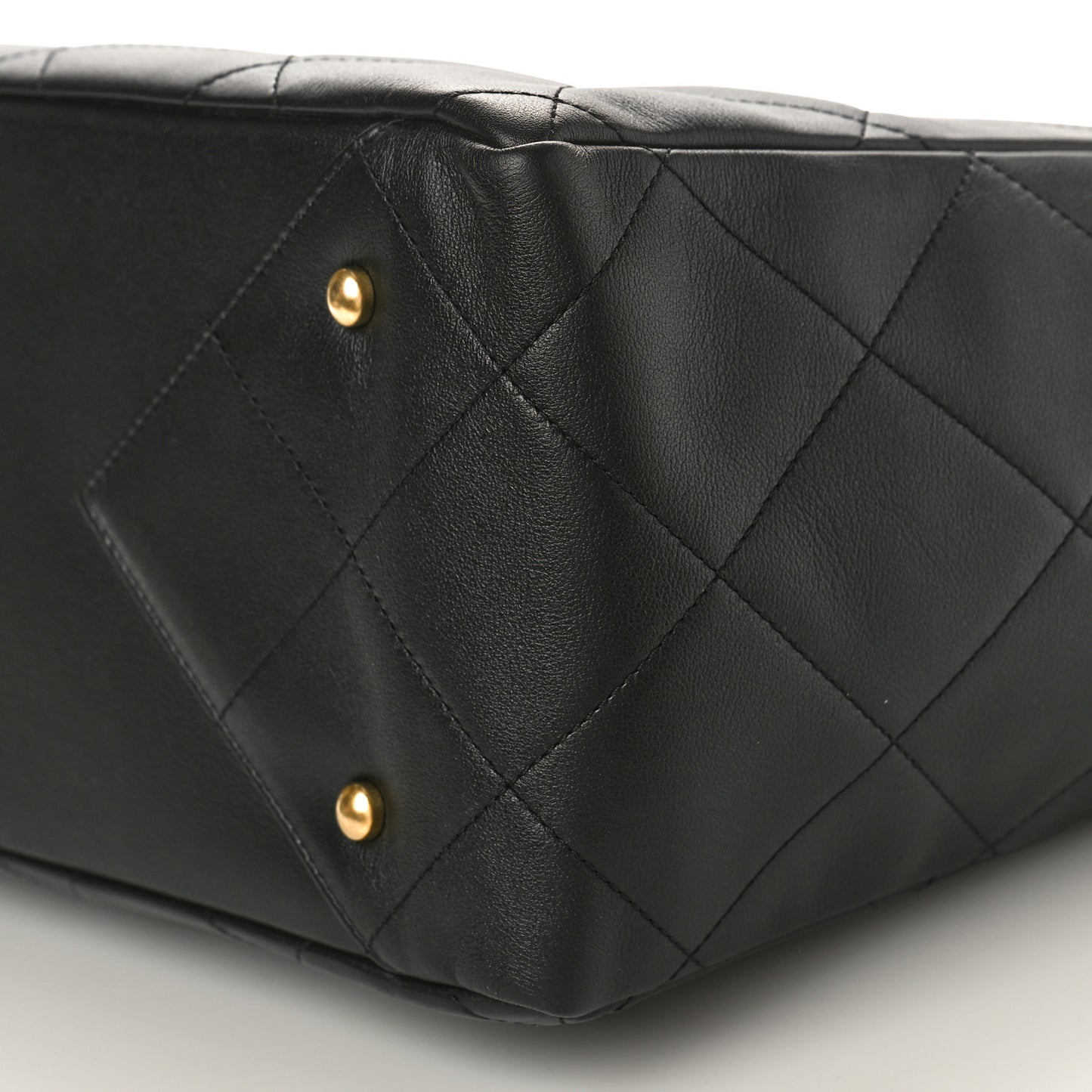 Calfskin Quilted Book Pocket Shopping Tote Black