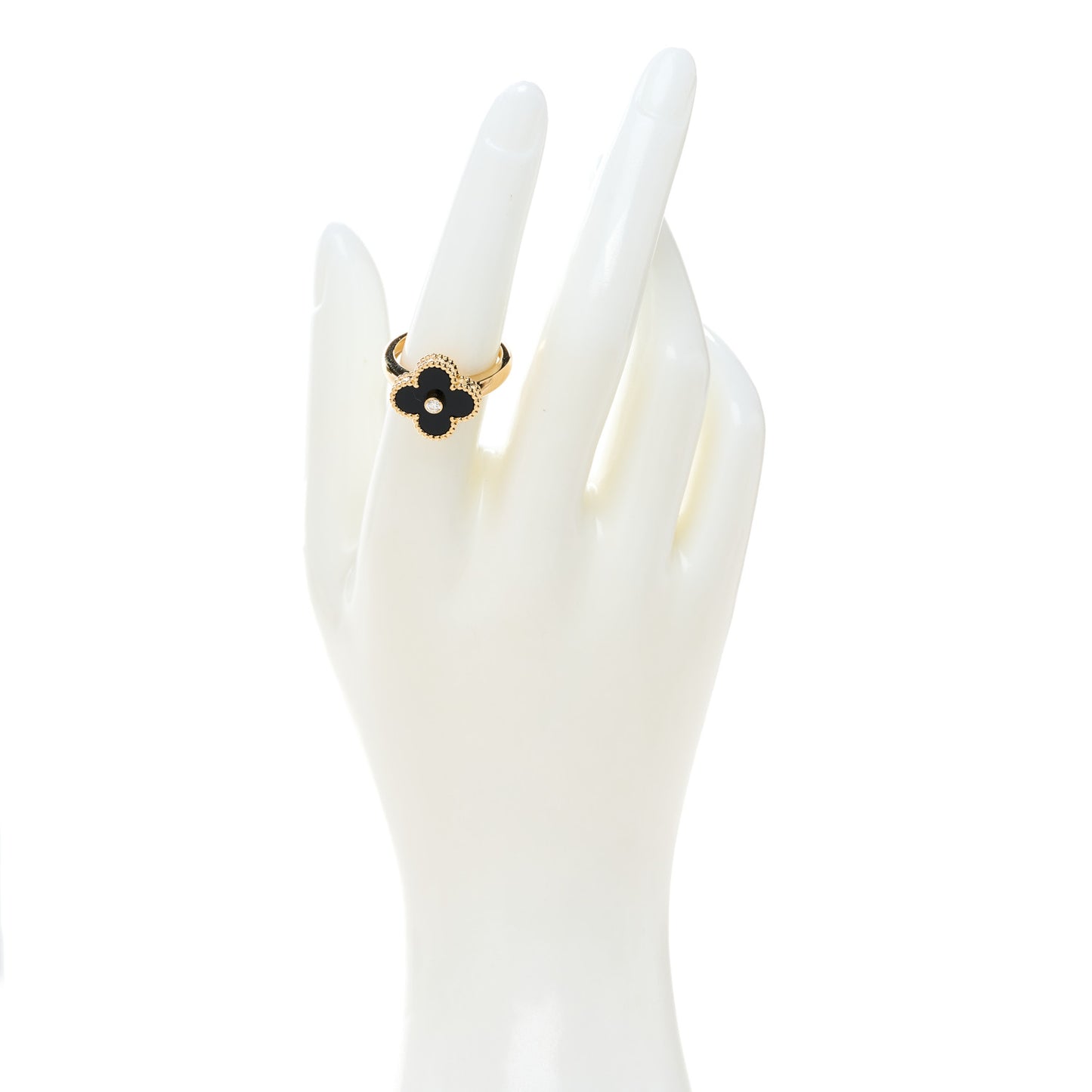 18K Yellow Gold Diamond Black Onyx Vintage Alhambra Ring 54 7