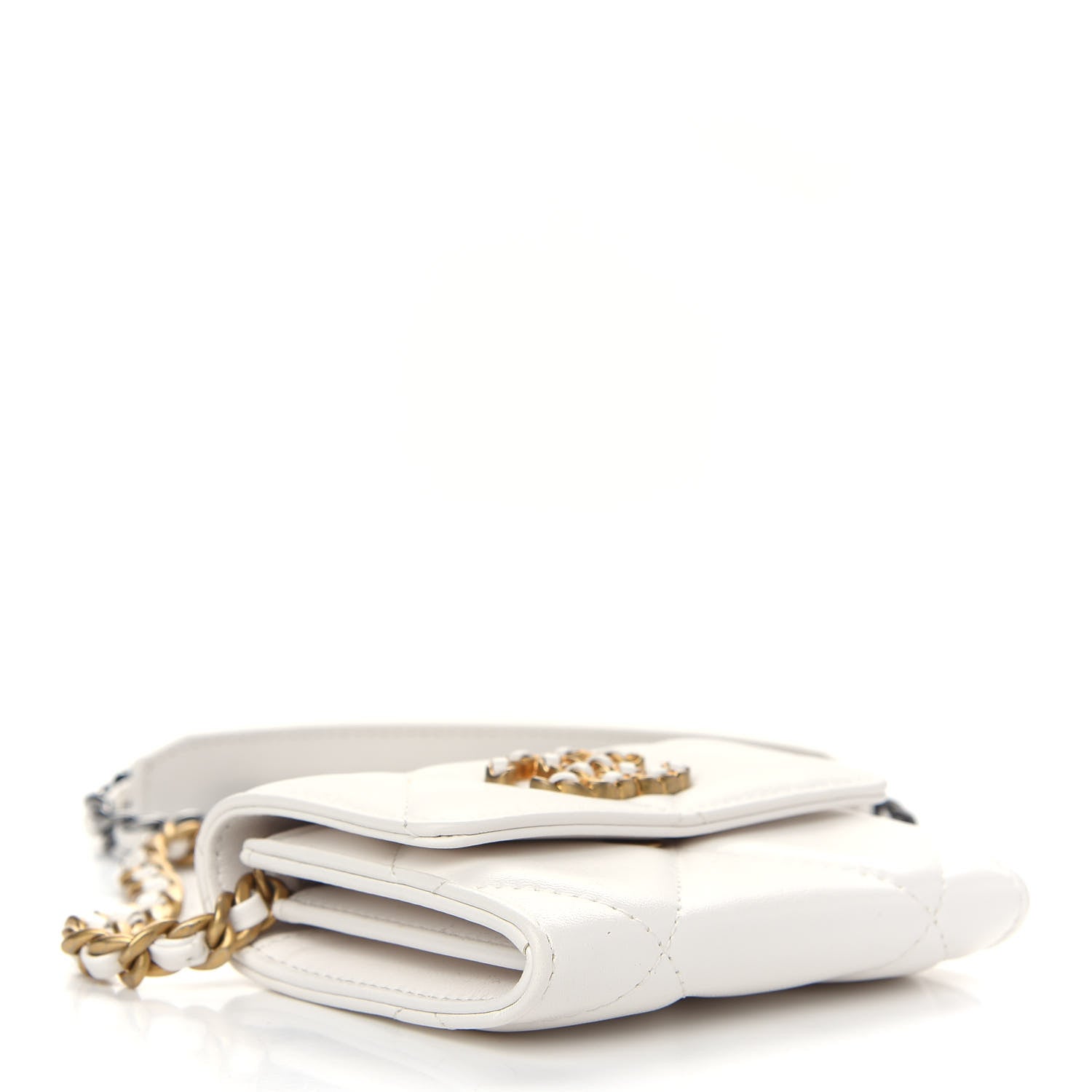 Chanel Shiny Goatskin Quilted Chanel 19 Flap Coin Purse With Chain White 4 of 9