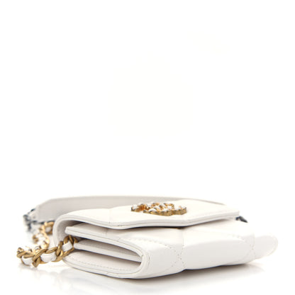 Chanel Shiny Goatskin Quilted Chanel 19 Flap Coin Purse With Chain White 4 of 9